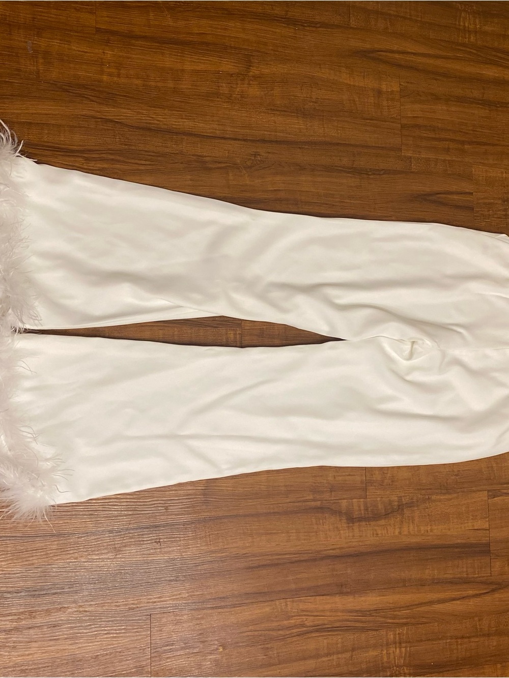 White Feather Trim Two-Piece Set - Crop Top & Flared Pants - Picture 6 of 6